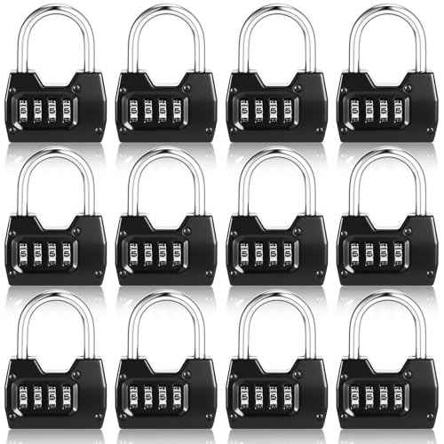 12 Pack Combination Lock 4 Digit Combination Lock Wide Shackle Outdoor Waterproof Combo Padlock for School Gym Sports Fence Gate Shed Unit Toolbox Case Hasp Storage