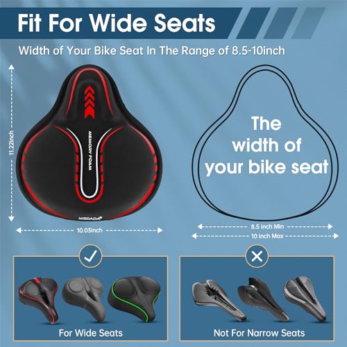 MSDADA Red Large Gel Bike Seat Cover - Extra Soft Cycling Cushion for Men Women
