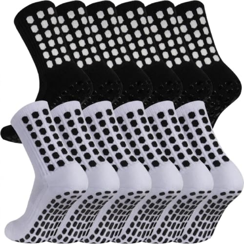 GEDOH Grip Soccer Socks Non-Slip Sports Grippy Socks for Football, Basketball, Yoga, Pilates - Black & White, Pack of 2/4/6