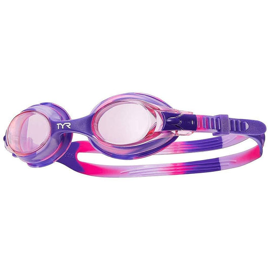 TYR Swimple Tie-Dye Kids' Swim Goggles - Non-Mirrored Swimming Goggles for Competitive Training and Recreation - Anti-Fog, UVA/UVB Protection, Watertight Seal - Pnk/Purple