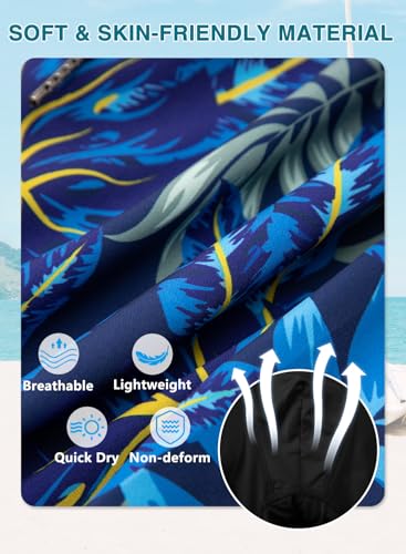 Men's Swim Trunks with Compression Liner - 7" Quick Dry - XX-Large Blue Palm Leaf