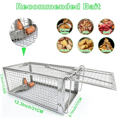 SARSTRY Humane Rat Traps 2-Pack Silver, Live Cage Catch & Release, Indoor Outdoor