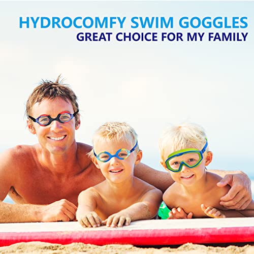 Kids Swimming Goggles with Fabric Strap - Wide View - Blue Shell