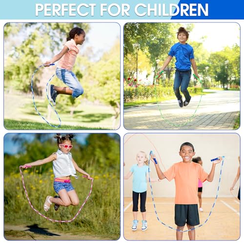 Adjustable Jump Rope for Kids - 9 Ft Soft Beaded - Green, Pink, Blue