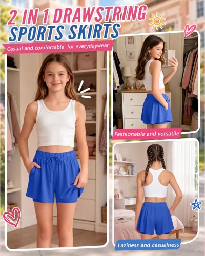 Girls Flowy Athletic Shorts - Royal Blue, 11-12 Years