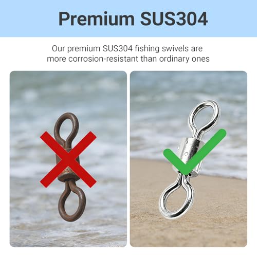 QISHUO SUS304 Stainless Steel Barrel Swivels 25pcs #2/0 - Saltwater Freshwater Heavy Duty