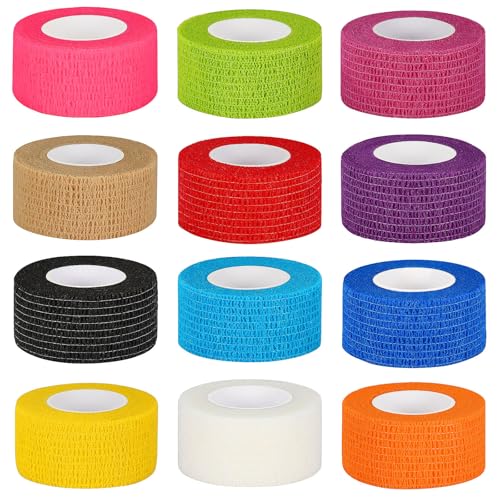 Self-Adhesive Cohesive Bandage Wrap - 12 Pcs Mix Color, 1 Inch