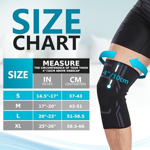 Knee Compression Sleeves for Men and Women - 2 Pack, Medium
