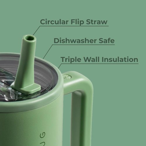 HydroJug Traveler - 32 oz Insulated Water Bottle with Handle & Flip Straw | Leak Resistant, Sage