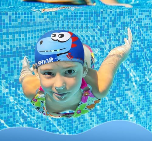 2-Pack Cartoon Swimming Caps - Soft Elastic Polyester Swim Hats for Kids