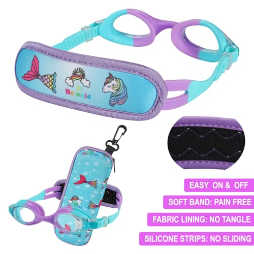 Hydrocomfy Kids Swim Goggles 3-8 Years Blue Mermaid No Hair Pull Strap
