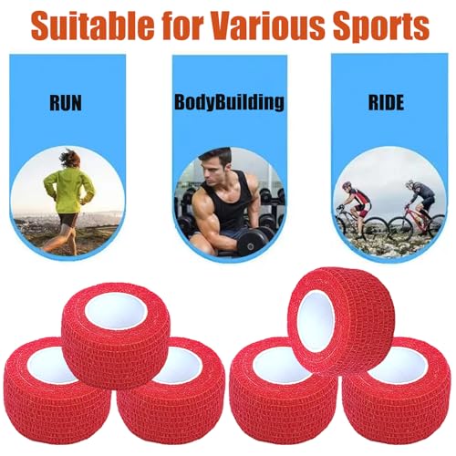 Self-Adhesive Cohesive Bandage Wrap - 1 Inch x 5 Yards - 6 Pack - Red