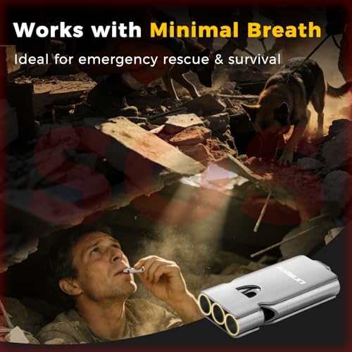 Stainless Steel 3-Tube Emergency Survival Whistle 130dB Waterproof Keychain Pack