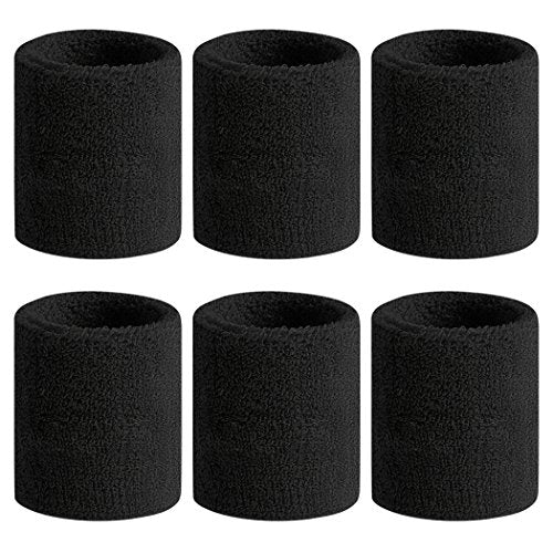 Moisture Wicking Cotton Sweatbands for Men & Women - Black
