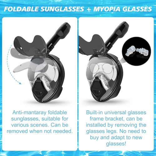 Xyuee Devilfish Full Face Snorkel Mask Adults Black XL - 180° Panoramic, Anti-Fog & Leak-Proof Snorkeling Gear