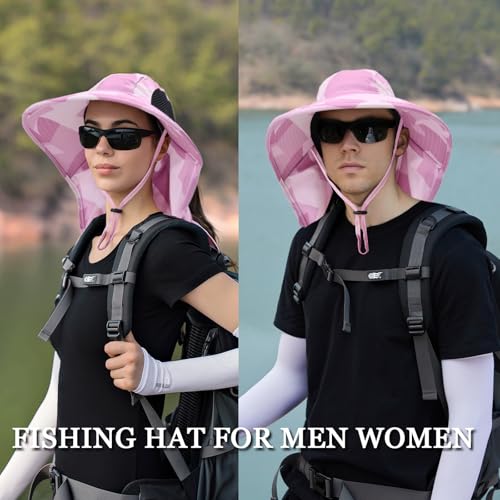 ZOORON Sun Hat for Men & Women with Neck Flap UPF 50+ UV Protection Fishing Hat, 6 3/4-6 7/8, 1pack-Camo Pink