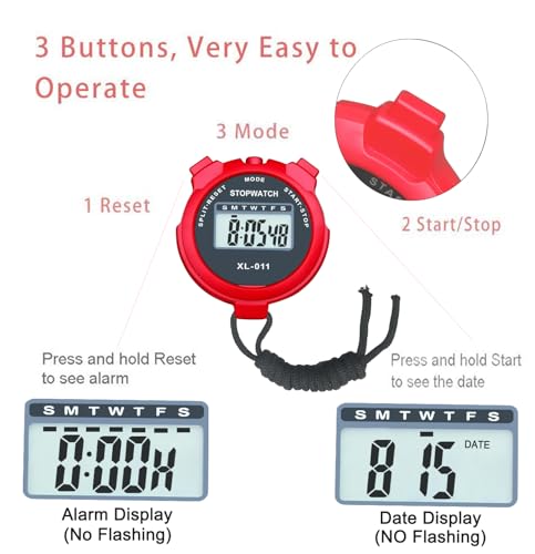 Large LCD Stopwatch - Pack of 4, Lightweight Handheld Timer B