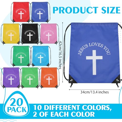 Christian Drawstring Backpack Bulk Set - Multicolor 20 Pcs Religious Gifts for Church & Events