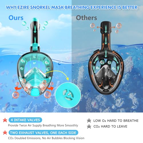 Full Face Snorkel Mask with Detachable Camera Mount - Black Green+Black-S/M