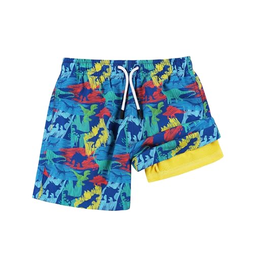 MILANKERR Toddler Boys Blue Dinosaur Swim Trunks with Compression Air Holes & Quick Dry Liner - Size 8