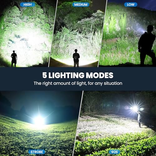 Flashlight Rechargeable 99,000 High Lumens - 3 Pack Super Bright LED Flash Light for Home Camping, Handheld Waterproof Linterna with 5 Modes & Adjustable Function