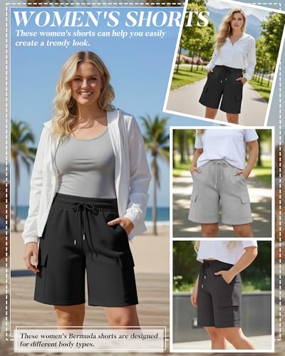 Neer Women's Plus Size Cargo Bermuda Shorts 3-Pack - Black, Gray 4X-Large