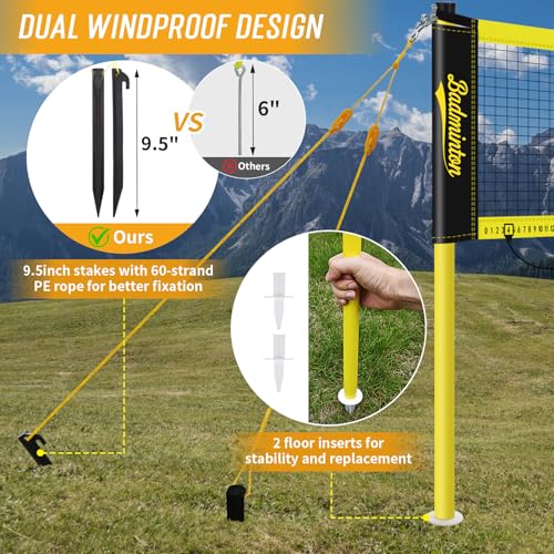 20ft Portable Outdoor Badminton Net Set with Heavy Duty Poles - Yellow & Black