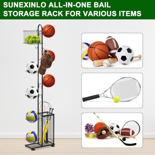 7-Tier Sports Equipment Storage Rack with Baskets for Balls & Gear