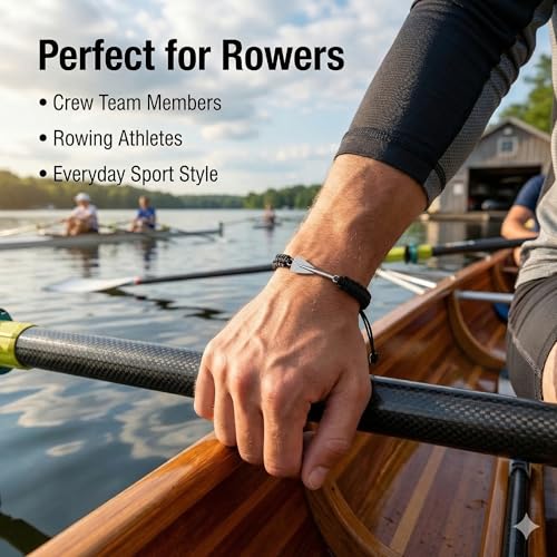 Rowing Charm Bracelet for Men - Adjustable Nautical Rope - Black