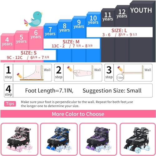 MammyGol Adjustable Kids Roller Skates Pink Small 9C-12C with Light-Up Wheels