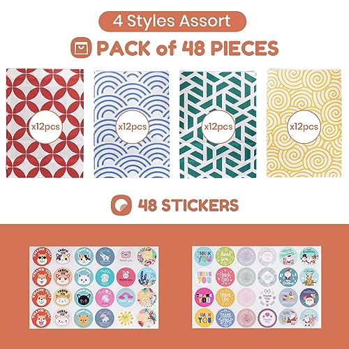 Assorted Color Gift Bag Set - 48 Pcs, 9.4x6.7x3.2 Inches