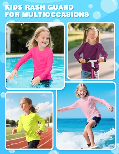 Boys Long Sleeve Rash Guard Swim Shirt UPF 50+ - Rose Red, 7-8 Years