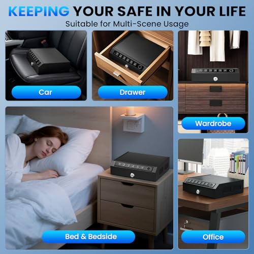 Biometric Gun Safe for 2-3 Handguns - Black Portable Lock Box