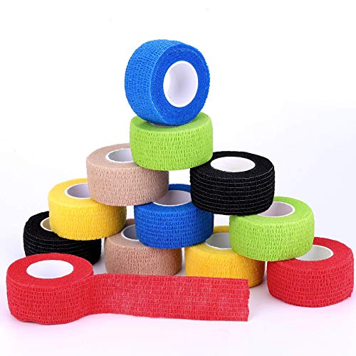 Self-Adhesive Cohesive Wrap Bandage - 12 Packs, 1" x 5 Yards