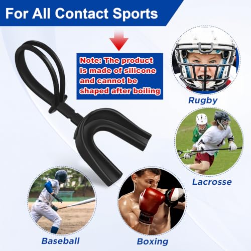 6 Pack Sports Mouthguards with Strap - Soft Protective Mouthguard for Football, Basketball, Hockey, Lacrosse
