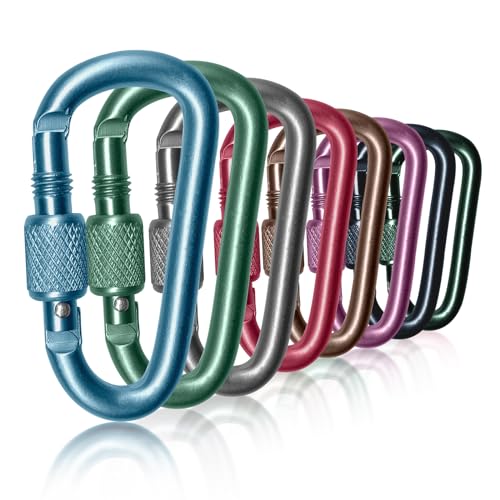 2-Inch Locking Carabiner Clips - 8 Pack D-Ring Snap Hooks for Outdoor Use