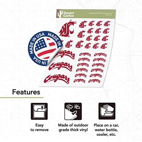 Washington State University Cougars Sticker Sheet 8.5x11 inches - Official Licensed Vinyl Decal