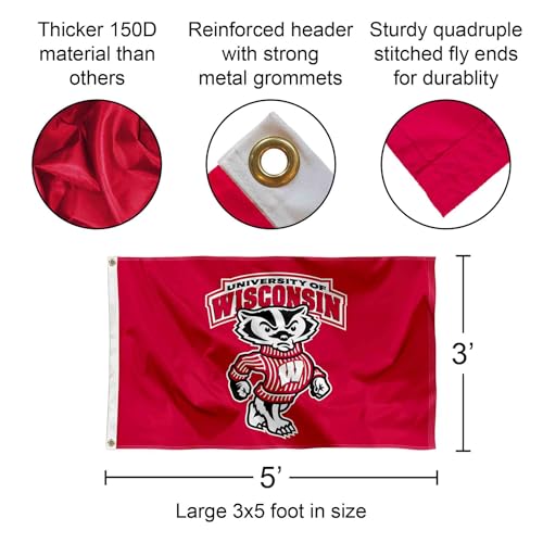Wisconsin Badgers College Flag 3x5 Banner with Grommets - UW Bucky University