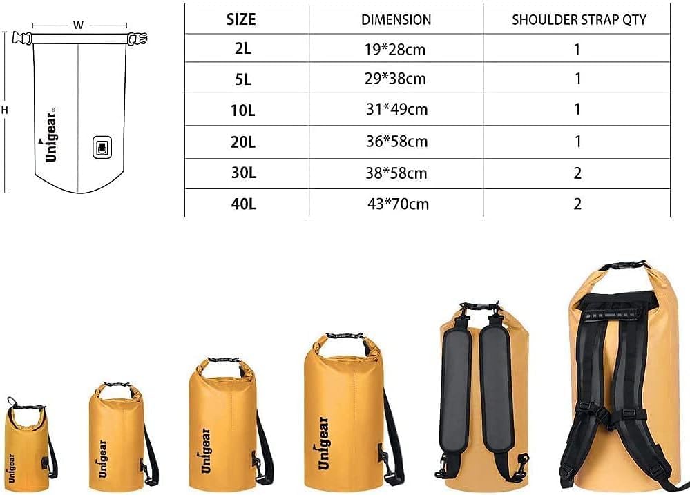 Unigear Waterproof Dry Bag - Lightweight Floating Storage for Kayaking, Boating & Camping | 2L/5L/10L/20L/30L/40L