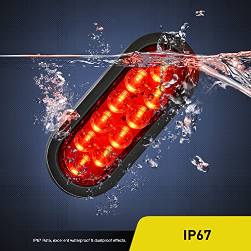 Nilight 6" Oval LED Trailer Tail Lights Red 4 Pack w/ Grommets & 3-Prong Plug
