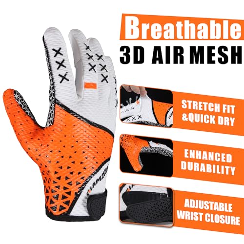GIAMZONP Youth Football Gloves Orange & White Medium – Sticky Grip Kids Receiver Gloves