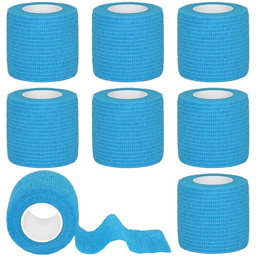 Self Adhesive Bandage Wrap - 2 Inch, 8 Rolls, Light Blue
