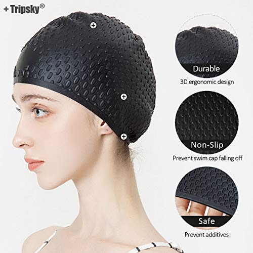 Tripsky Silicone Swim Cap,Comfortable Bathing Cap Ideal for Curly