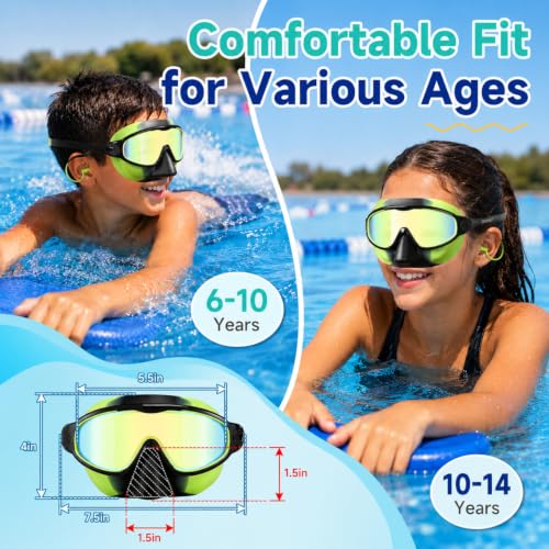 OZERO Kids Swim Goggles Anti-Fog UV Protection Clear View Green & Black 1 Pack
