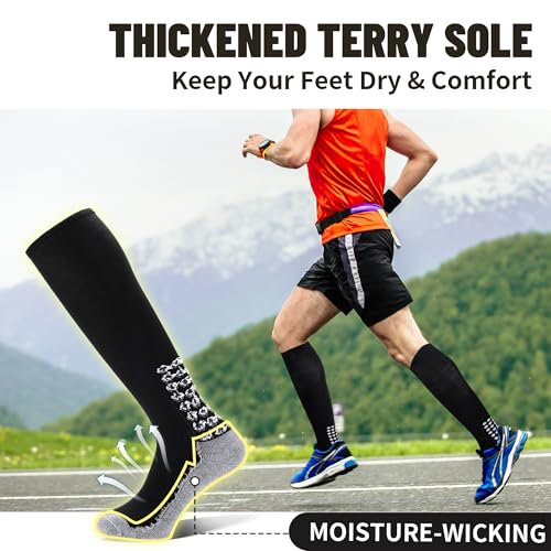 Regilt 3 Pairs Soccer Grip Socks with Grip Pads - One Size Black