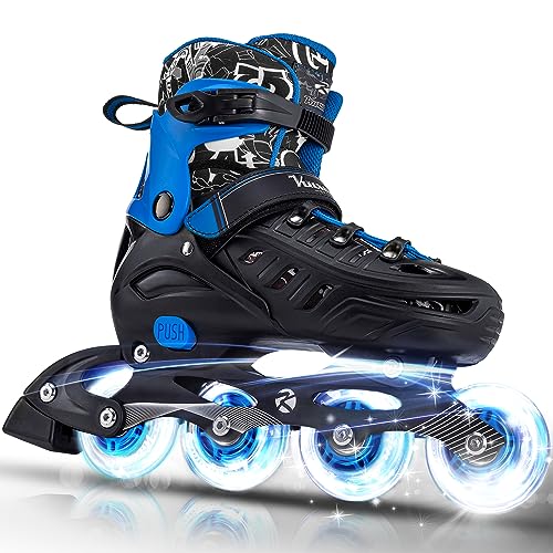 Kuxuan Adjustable Kids & Youth Inline Skates with Light Up Wheels - Blue, Large