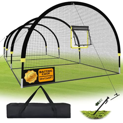 30ft Portable Backyard Batting Cage with Pitching Machine Hole
