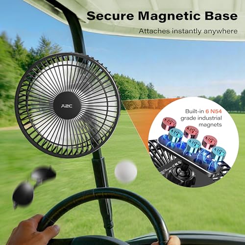Magnetic Rechargeable Golf Cart Fan - 7.5-Inch, 10000mAh, Black