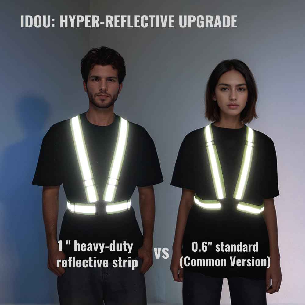 IDOU 2-Pack Heavy Duty 2.0 IN High Visibility Reflective Safety Strap | Adjustable Elastic Hi Vis Reflective Vest for Construction, Running, Cycling | Men & Women's Yellow Work Vest Plus/XXL