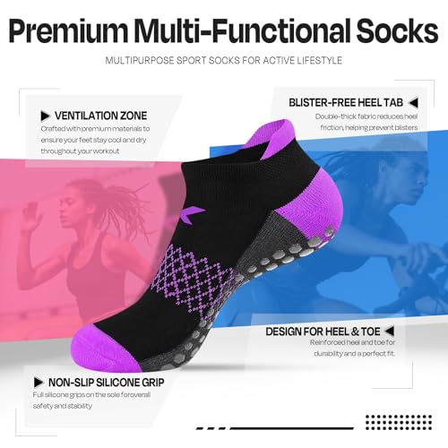 Non-Slip Pilates Socks with Grips for Women - Multi02